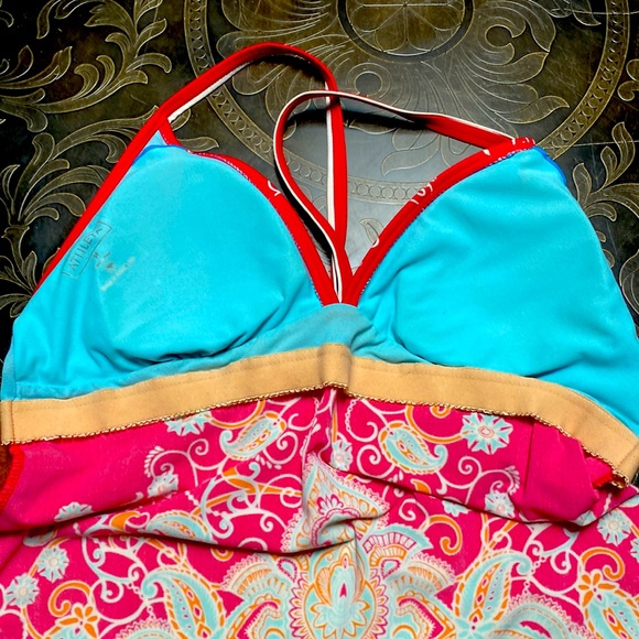 Athleta Offshore Racerback Tankini Top Swimsuit Red Paisley Top Only Size M - Picture 7 of 11